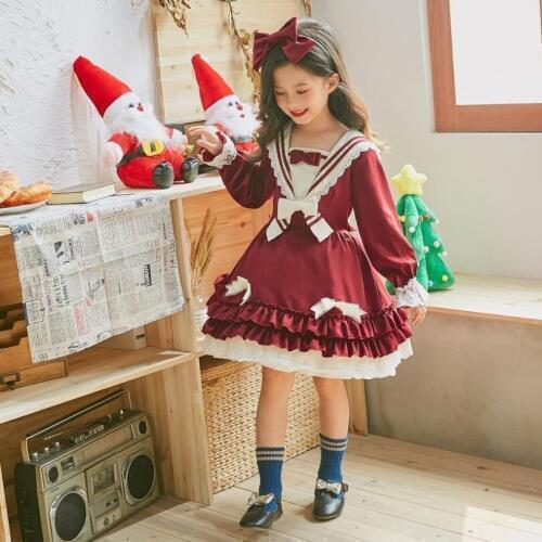 Childrens Lolita Cute Dress Baby Girls Clothes Teen Baby Royal Style Lovely Dress Long Sleeve Patchwork Infant Girl Dress Y592