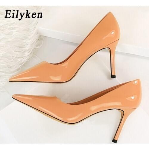 Eilyken High Quality Patent Leather Pointed Toe Shallow Slip-On Women Office Shoes Pumps Ladies High Heels Sandals Big Size 43
