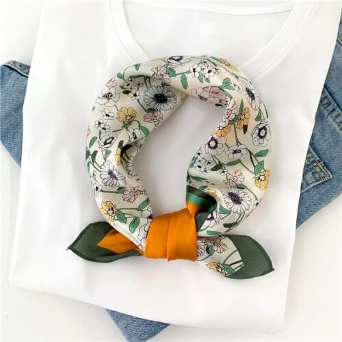 Elegant Floral Scarf Women Small Square Real Silk Scarves Neckerchief Bandana Print Neck Hairband Foulard Female 2021 New