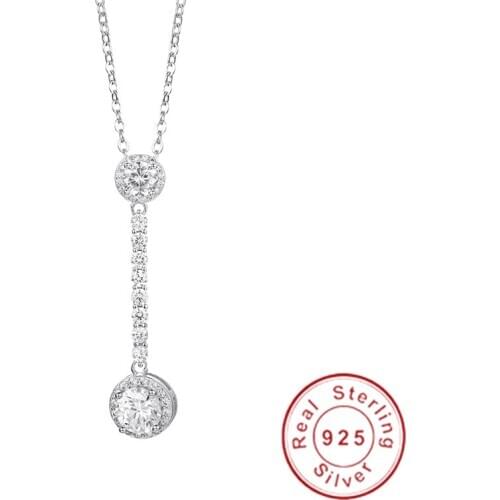 Brand jewelry Ethnic 925 Sterling Silver Necklace With Long Pendant SONA Shiny Cubic Zircon Female Wedding Party Girls Gift