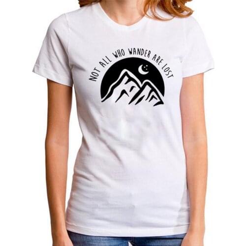 Graphic T-shirt Women Moon Stars Travel Tshirt Casual Tops Tee Shirt Tops Good Not All Who Wander Are Lost T Shirt