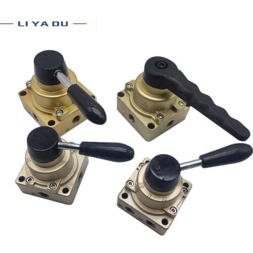 1PCS HV-02 03 04 4 way 3 position 1/4 3/8 1/2 BSPT Pneumatic Hand Lever Valve Center Closed