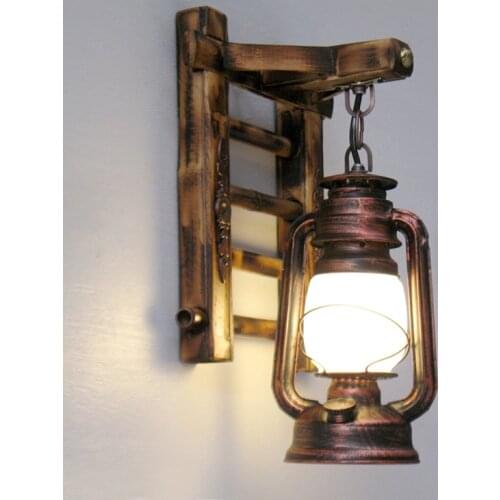 Vintage retro bronze iron lantern Kerosene wall lamp E27 for hallway Bathroom bar Vanity night Lights fixture sconce bedroom