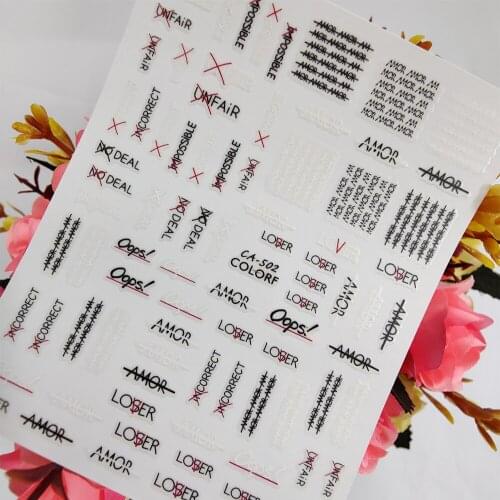 Cool English Letters Line Stickers for nails Design Self adhesive Nail Art Decoraciones Sliders Foil Manicure Accessories