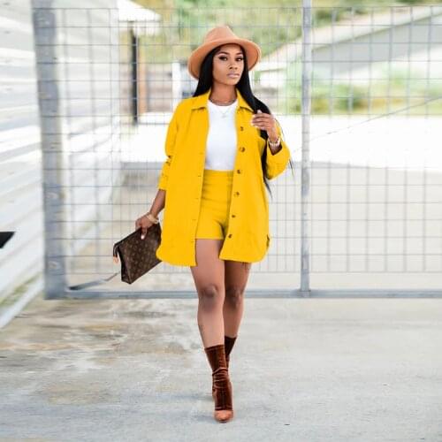 TNNAOFF Two Piece Set for Women Fall Winter Birthday Clothes Long Sleeve Button Long Coat Sexy biker Shorts Streetwear Outfits