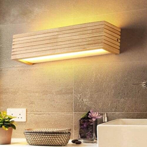 Creative Nordic Solid Wood Rectangular LED Wall Lamp Stairs Aisle Bedside Bedroom Light Bathroom Vanity Mirror Front Lighting