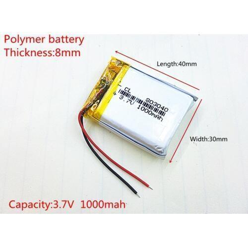 803040 3.7V 1000mah Lithium Polymer Li-Po Rechargeable Battery For MP4 MP5 GPS DVD mobile video game PAD E-books tablet PC