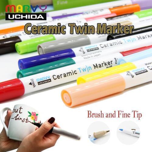 Marvy Ceramic Permanent Paint Markers Paint Glass Porcelain Metal Wood Plastic Canvas Marker Brush Fine tips Custom Mug design
