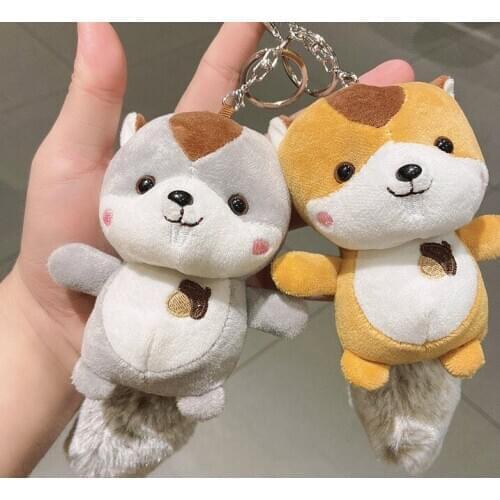 Lovely plush squirrel Cartoon keychain pendant for backpack Small squirrel toy doll Soft decorative ornament for bags