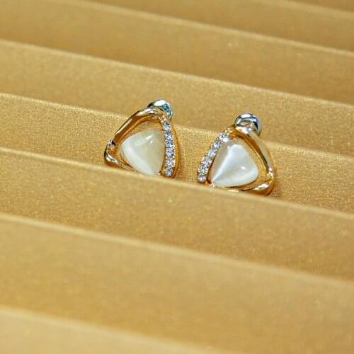 Minimalist Gold Color Geometric Triangle Stud Earrings Clear Crystal Yellow Simulation Opal Jewelry For Women Christmas Gifts