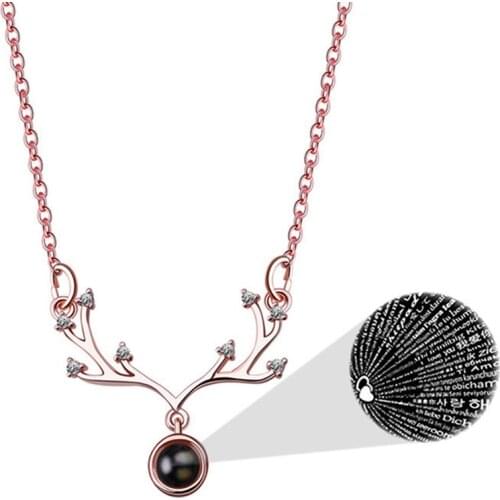 Fashion A Deer Has You Necklace Female 100 Languages I Love You Chain Valentines Day Gift for Girlfriend