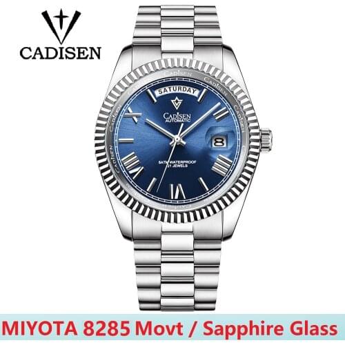 CADISEN C8185 Men`s Watch MIYOTA-8285 Movt Automatic Mechanical Watches Men 50M Waterproof Auto date Watch Men relogio masculino