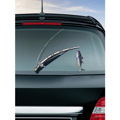Rear Vehicle Car Window Animated Moving Waving Wiper Blade Tag Decal Sticker & Hand - Funny Fishing Car Decoration