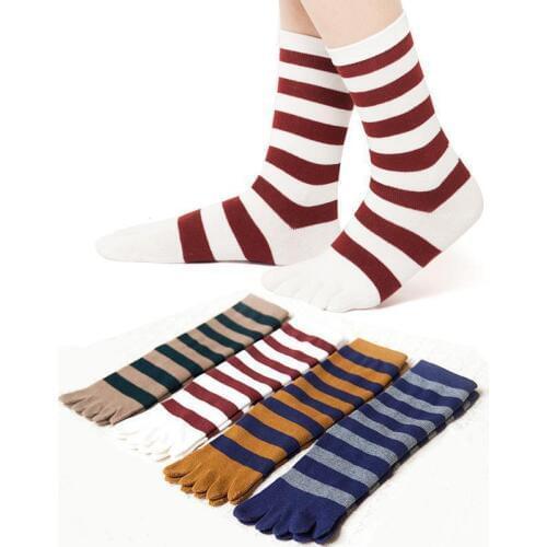 3 Pairs Women Casual Striped Socks With Separate Toes Socks 5 Finger Kawaii Novelty Socks