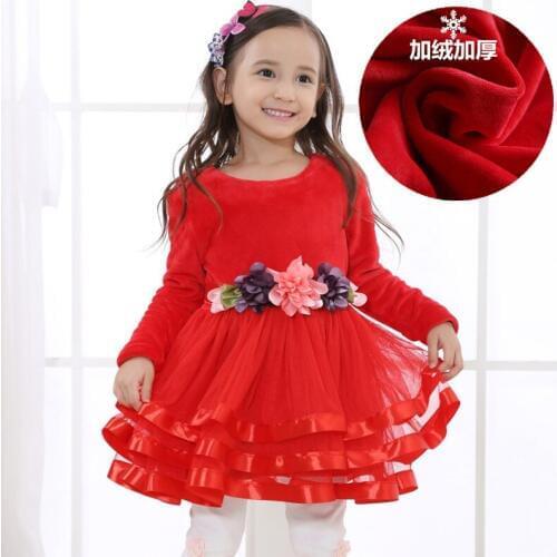 2016 new spring autumn Girls Kids Plus velvet cotton dress comfortable cute baby Clothes Children Clothing 10W
