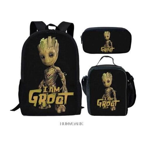 New Children School Bags Teenagers Girls Boys Cartoon Groot School Backpacks 3pcs/Set Mochilas Kids Travel Backpack Cute Bag