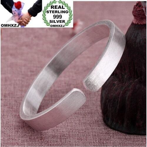 OMHXZJ Wholesale European Fashion Woman Man Party Wedding Gift Simple Blank S999 Sterling Silver Cuff Bangle BA43