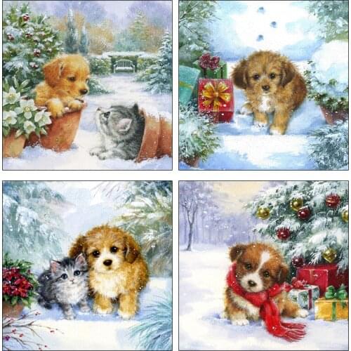 PDMDOG Diamond Embroidery Dog Mosaic Full Square Drill Needlework Diamond Painting Winter Animal Cross Stitch Christmas Gift
