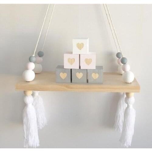 Hanging Ornaments Tassel Beads Bedroom Wall Pendant Wooden Board Storage Shelf Rack Photo Props Kid Room Home Decoration