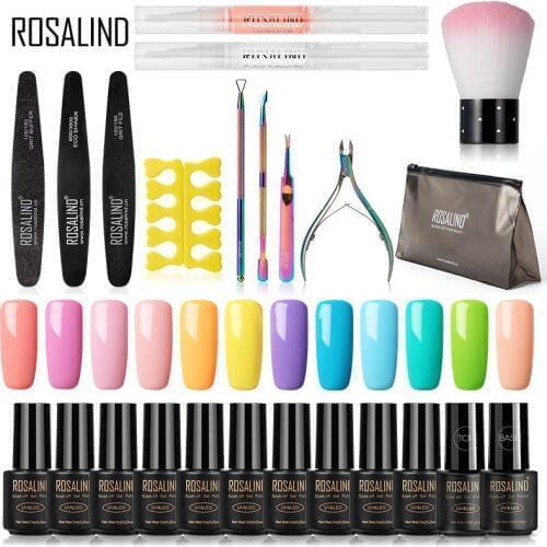 ROSALIND Gel Nail Polish Kit Semi Permanent Hybrid Varnish Set All For Manicure Gel Nail UV LED Gel Lacquer Soak Off Nail Art