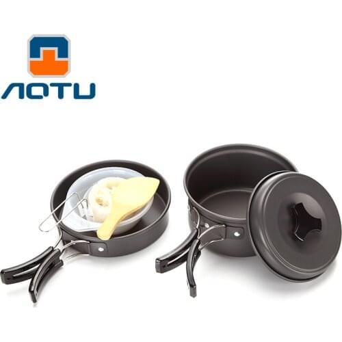 1-2 Persons Outdoor Camping Hiking Tableware Portable Non-Stick Pots Pans Bowls Cookware
