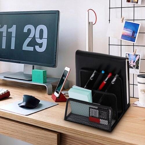 Practical Black Metal Mesh Desk Organizer Desktop Letter Sorter Mail Tray File Organiser Office Home Bookends Holder Business