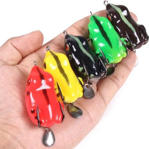 Frog Lure Hengjia 1pcs 5.5cm 11g Weedless Rubber Frog Bait with Spinner Spoon Floating Fishing Tackle