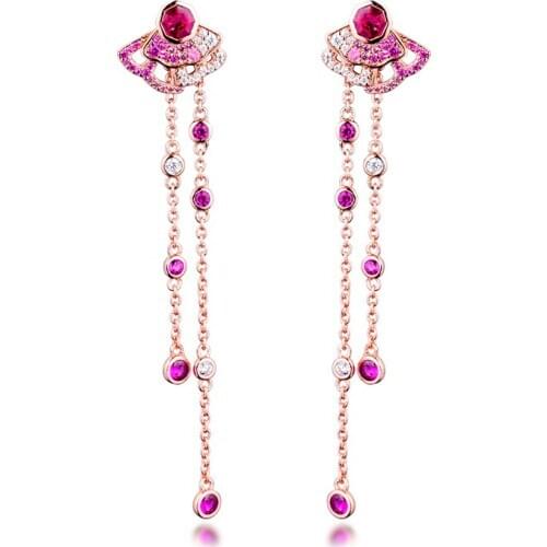 Pink Fan Earring 100% 925 Sterling-Silver-Jewelry Free Shipping