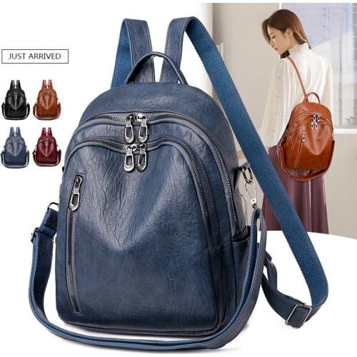 Fashion PU Women Backpack Casual Ladies Soft Leather Bagpack Female Anti Theft Rucksack Classic Lady Waterproof Backpack Mochila