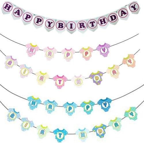 Happy Birthday Banner Paper Bunting Garland Banners Flags Boys Girl Baby Shower Decoration Wedding Birthday Party Supplies Decor