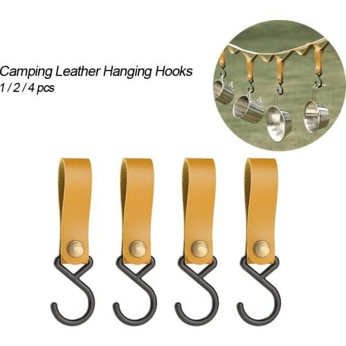 S-Shaped PU Leather Hanging Hooks Curry Durable Triangle Storage Rack Shelf Hook Keychain Portable Outdoor Camping Hiking Hanger