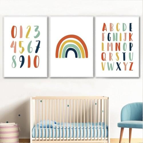 Self-adhesive Wall Stickers Painting Rainbow Alphabet Nursery Poster Pictures Wall Decor Wall Art Posters Prints Home Decoration