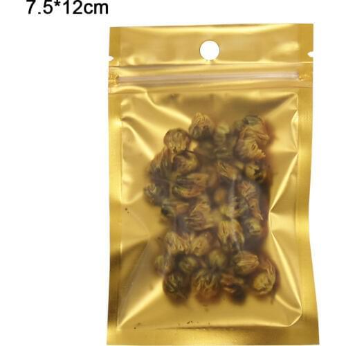 7.5x12cm Self Seal Gold Matte Clear Plastic Zip Lock Package Bags Reclosable Aluminum Foil Ziplock Packing Bag with Hang Hole