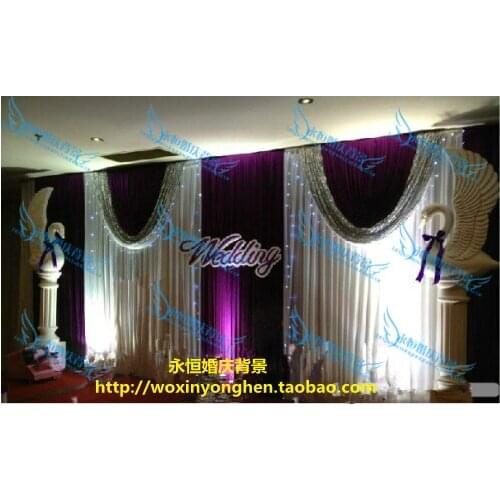 Wedding background yarn curtain Wedding Backdrops blue shinning Wedding stage decor