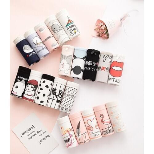 5pcs/set Cartoon Cute Animal Womens Panties Soft Cotton Seamless Underwear Briefs Girls Sanitary Pants Sexy Lingerie