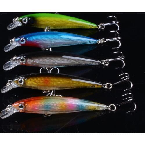 5pcs 7.5cm 4.4g Topwater Wobblers Minnow Fishing Lure Hard Bait 2 fish Hooks Crankbait Floating Fishing Tackle 3D Eyes