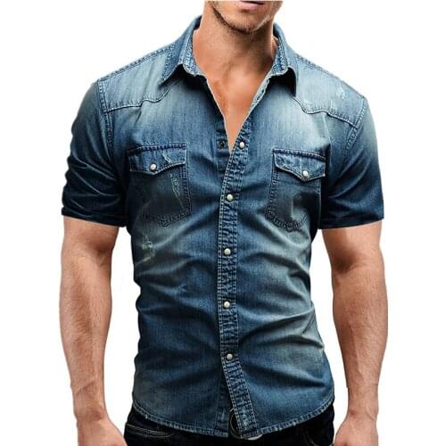 YIKUO Mens Denim Shirts