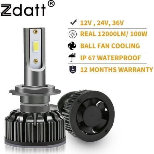 Zdatt H7 Led Canbus H4 H1 H3 H11 H13 Car Headlight Bulb HB3 HB4 12V 24V 36V For Trucks 100W 12000Lm Fog Light Auto Lamp 9005