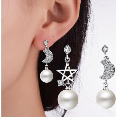 Pearl Jewelry Romantic Star Drop Earrings for Women 925 Silver Engagement Wedding Simple Moon Jewelry Luxury with Box Gifts