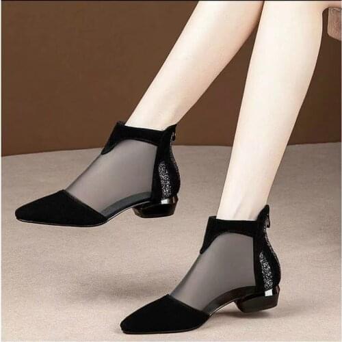 2021 Fashion Hollow Summer Ankle Boots for Women Low Heel Boots Mesh Cut Out Booties Casual Shoes Big Size 34-40