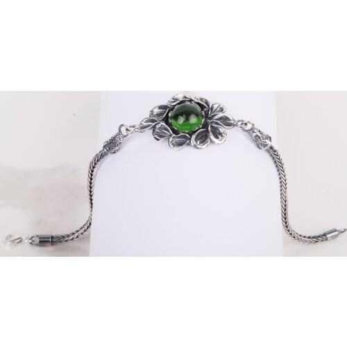 UM US JEWELRY Emerald Natural Stone Handmade 925 Sterling Silver Women Wristbands