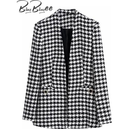 BlingBlingee Za 2021 Autumn Woman Traf Blazers Open Stitch Slim Tweed Woolen Houndstooth Jacket + Shorts Suits 2 Piece Sets