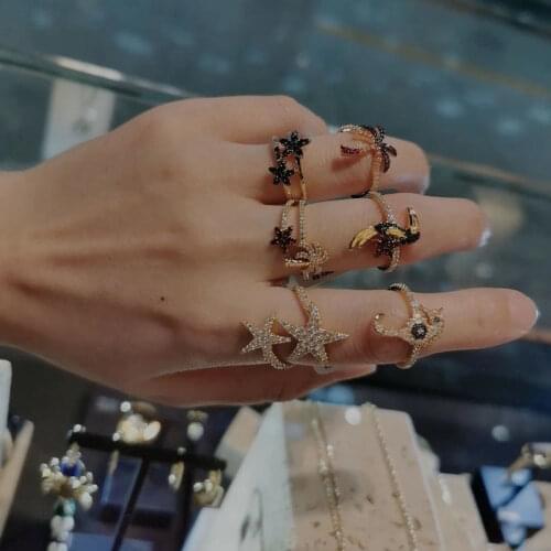 European and American womens fashion ring female gold palm leaf bird flower coconut palm seahorse ring hypoallergenic jewelry