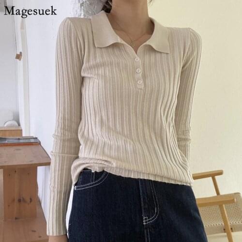 2021 Autumn Winter Women Pullover Knit Sweater Single-breasted Womens Sweaters Basic Knitwear Sweaters Sueter Mujer Jumper 11320