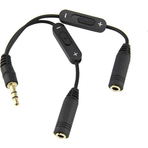3.5mm Stereo Audio Headphone Male To 2 Female Y Splitter Adapter Cable Volume Control For MP3 Media Player PC 500pcs