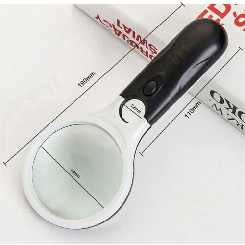 3X 45X Handheld Reading Magnifying Glass Illuminated Magnifier Microscope Lens Jewelry Watch Loupe Magnifier With 3 LED