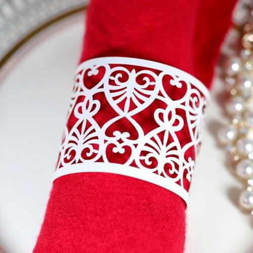 50pcs Laser Cut Rose Flower Paper Rings Napkins Holders Hotel Birthday Wedding Xmas Party Favor Holders Table Dinner Decoration