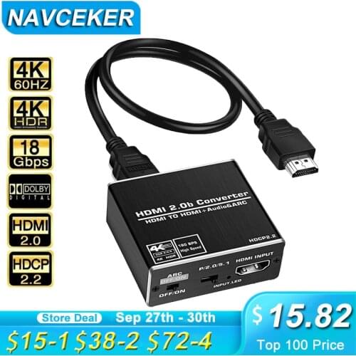 Navceker 4K 60Hz HDMI 2.0 Audio Extractor 5.1 ARC HDMI Audio Extractor Splitter HDMI To Audio Extractor Optical TOSLINK SPDIF