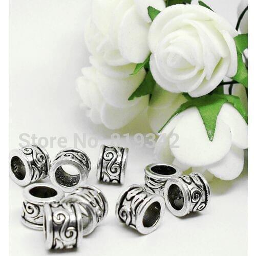 Free Shipping 50pcs/lot 9x7mm Antique Silver Pattern Spacer Beads Fits European Charm Bracelet Jewelry Findings J0117