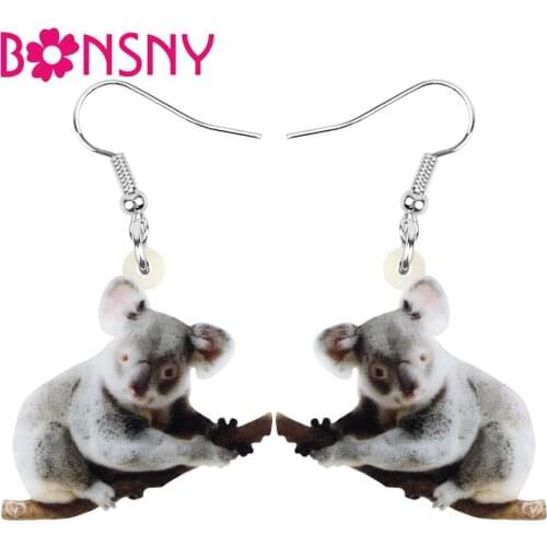 Bonsny Acrylic Australia Koala Trunk Earrings Animal Drop Dangle Jewelry For Women Girls Teen Kids Gift Accessory Hot Sales Bulk